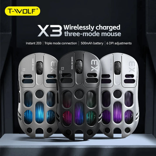 3-Mode Wireless Gaming Mouse with RGB Lighting, Lightweight Bluetooth Mouse, Rechargeable Esports Mouse for PC, Laptop & Gaming