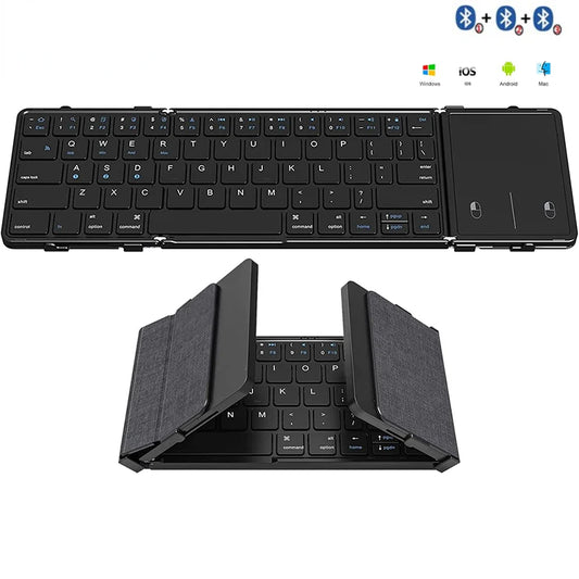 JOMAA Foldable Bluetooth Wireless Keyboard With Touchpad Portable Rechargeable 63 Keys Slim Keyboard for Win 7/8/10/IOS