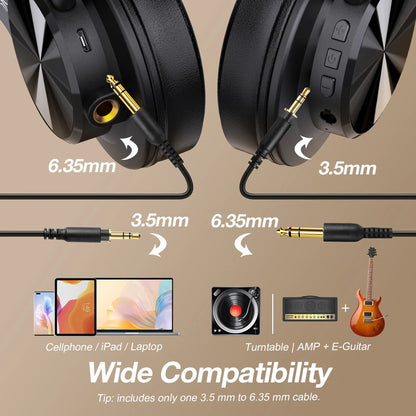 Oneodio Fusion A70 Wired + Wireless Bluetooth 5.2 Headphones For Phone With Mic Over Ear Studio DJ Headphone Recording Headset