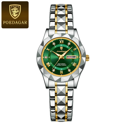 POEDAGAR Top Luxury Watches For Women Stainless Steel Week Date Woman Wristwatch Luminous Waterproof Fashion Quartz Ladies Watch