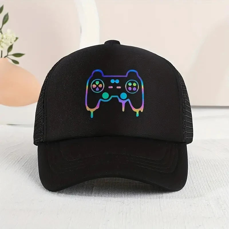 1 Stück Kinder-Baseballkappe mit Sonnenschutz und Gamepad-Muster für Spiele im Freien – lustiger Aufdruck