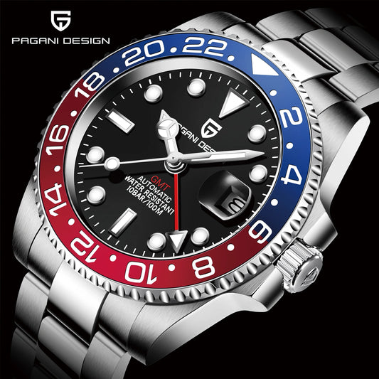 2026 New PAGANI DESIGN Luxury Men Mechanical Watches Stainless Steel GMT Watch Top Brand Sapphire Glass Men Watch reloj hombre