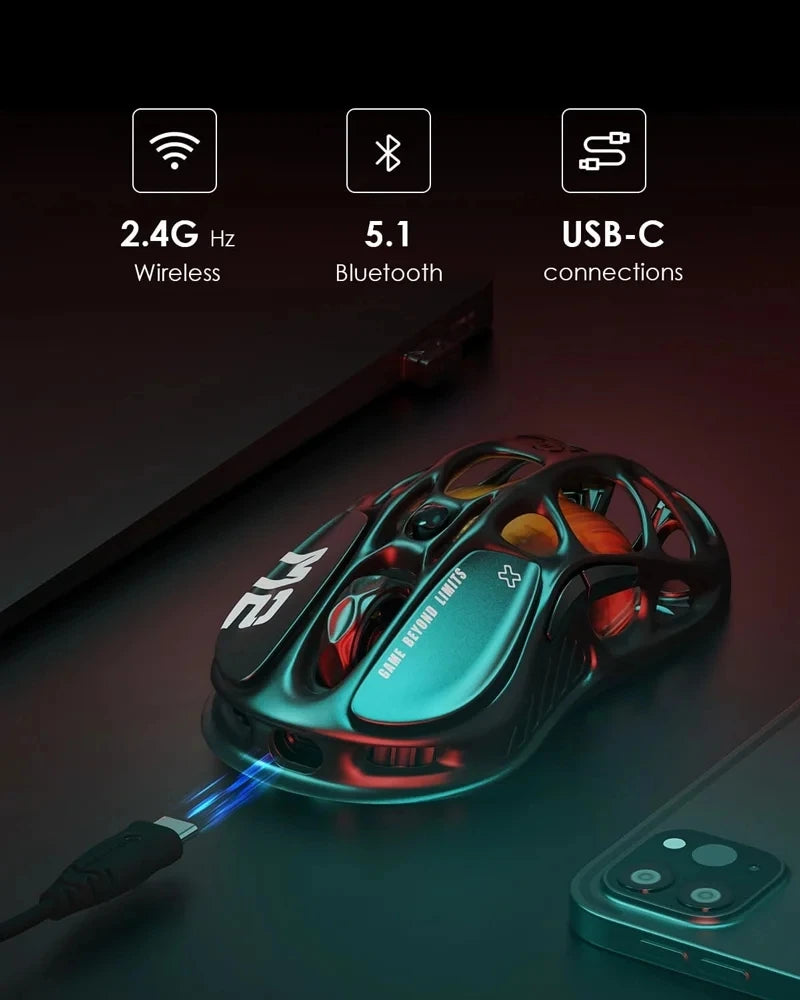 GravaStar M2 Wireless Gaming Mouse PAW3395 26,000 DPI, Magnesium Alloy Tri-Mode Bluetooth, 2.4GHz & Wired RGB Gaming Mouse
