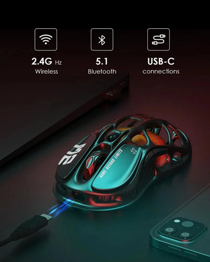 GravaStar M2 Wireless Gaming Mouse PAW3395 26,000 DPI, Magnesium Alloy Tri-Mode Bluetooth, 2.4GHz & Wired RGB Gaming Mouse