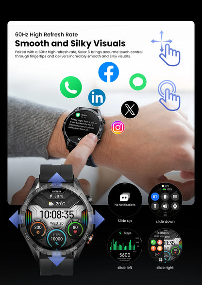 HAYLOU Solar 5 Smart Watch 1.58'' AMOLED Display Smart Watch Voice Calling 24H Health Monitoring 100+ Sport Modes Smartwatch