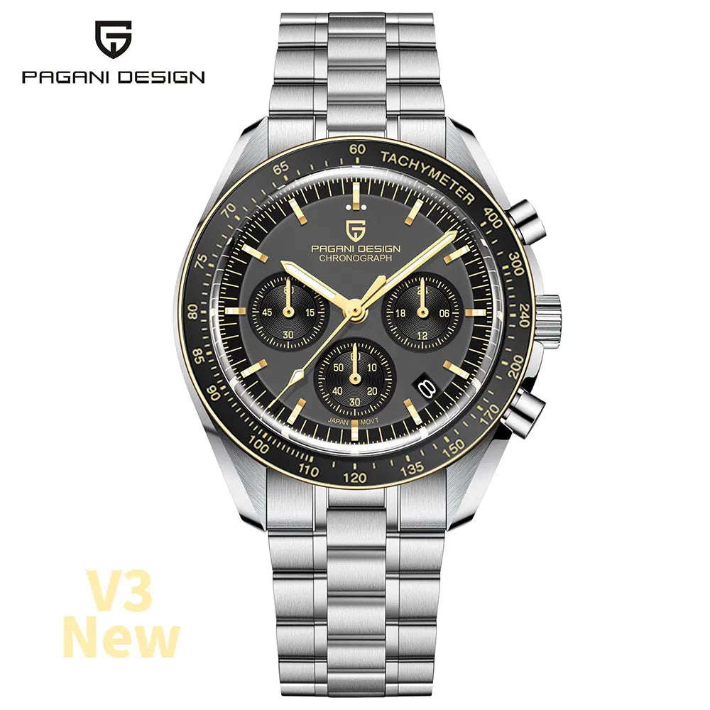 PAGANI DESIGN 2026 New Meteorite pattern dial Luxury Quartz Watch For Men Speed Sport Chronograph AR Sapphire crystal Wristwatch