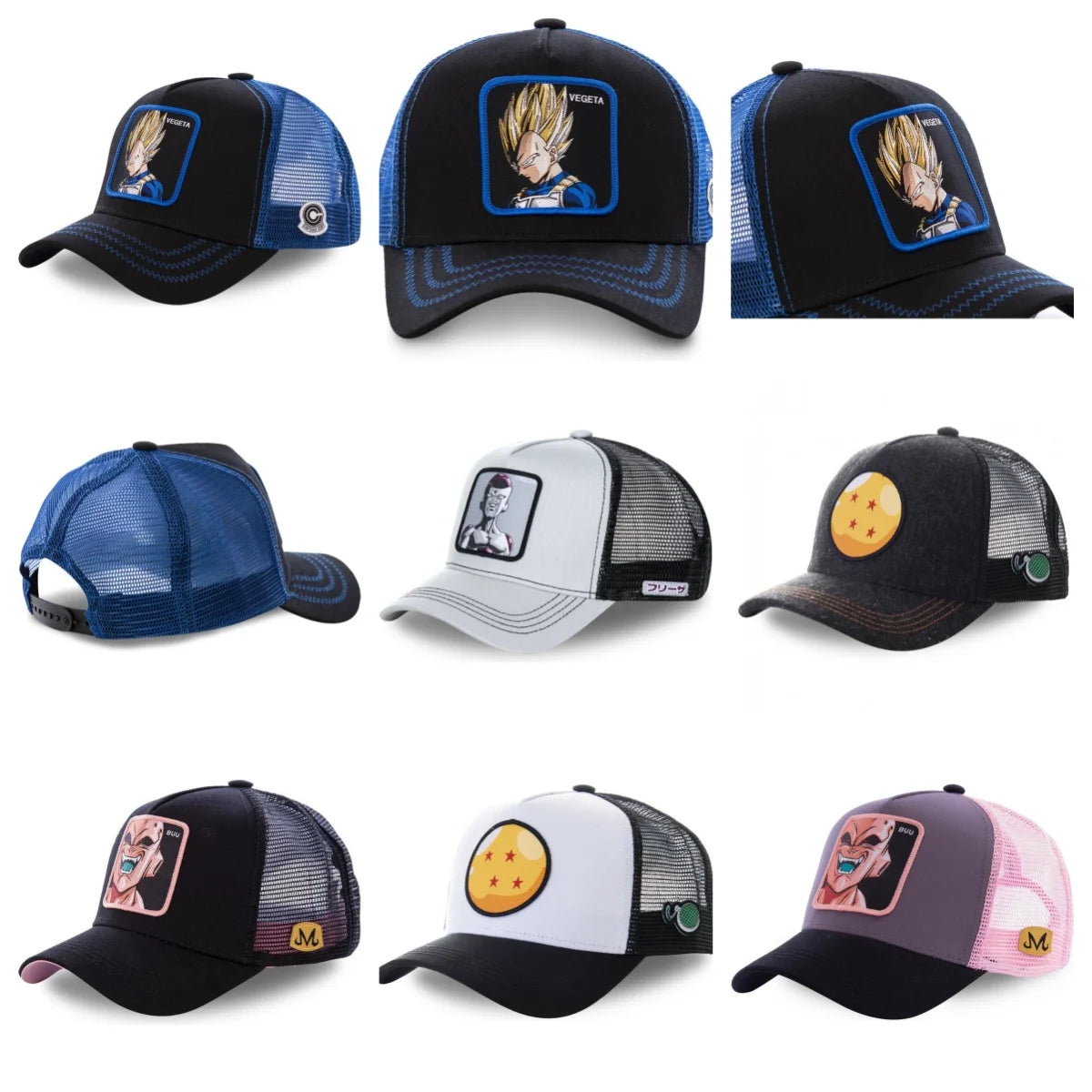 Dragon Ball Son Goku-Kappe, Sommer-Reisekappe mit Schirm, Herren-Kappe mit Stickerei, im Hip-Hop-Stil, Sonnenvisier, verstellbare Trucker-Kappe aus Netzstoff