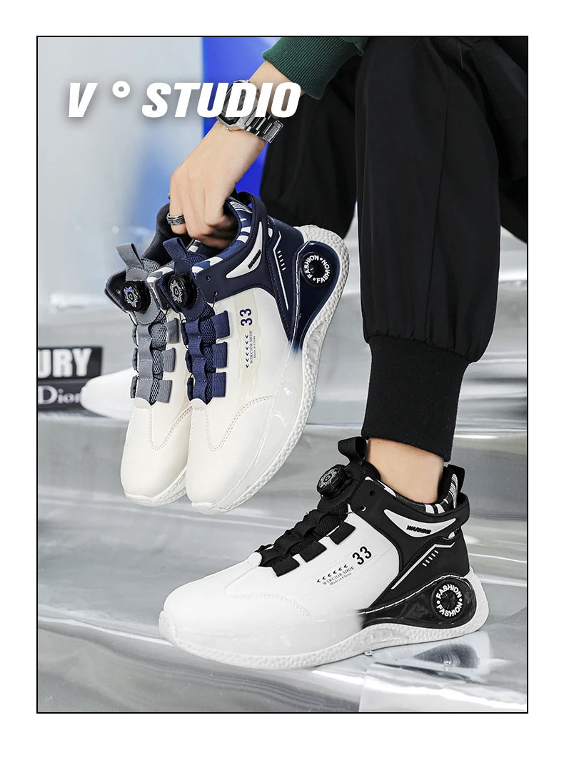 Men's Sneakers with Rotating Buckle Comfortable Non-Slip Lace-Up Durable Shoes for Outdoor Activities