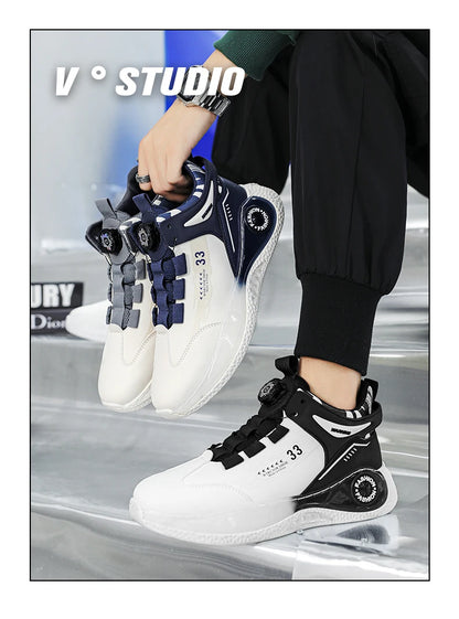 Men's Sneakers with Rotating Buckle Comfortable Non-Slip Lace-Up Durable Shoes for Outdoor Activities