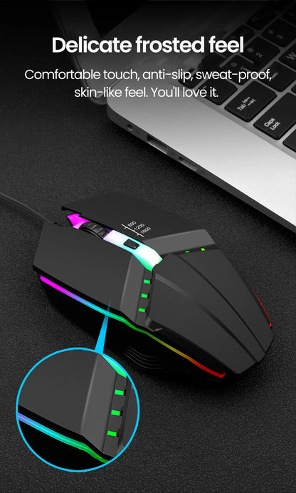 RGB bedrade muis met achtergrondverlichting, mute-knop en USB – bedrade USB-gamingmuis voor desktop-pc, notebook, computer, thuis en kantoor, met lichtgevende LED en 1600DPI