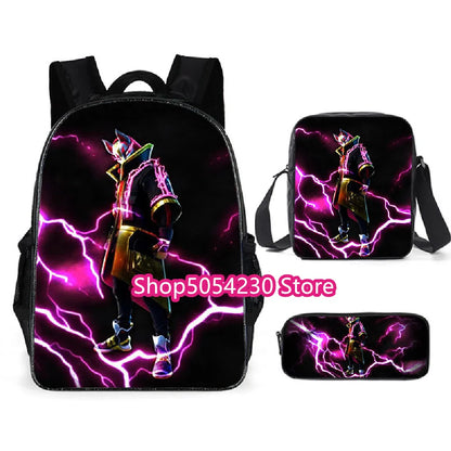 Hot Game Fortnited 3PCS Backpack Set Teenager Student Travel Bag Fortress Night 3D School Knapsack Popular Games Rucksacks