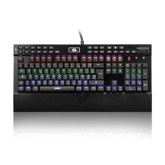 Redragon K550 RGB AZERTY Gaming Keyboard, 104 Keys + 12 Macro Keys, Wired Mechanical Keyboard, Aluminum Top Plate, Clicky Purple Switches, 2 USB Ports, Wrist Rest, Black