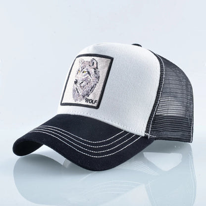 Modische Baseballkappe mit gesticktem Wolf-Aufnäher, Snapback, Hip-Hop-Trucker-Kappe, für Männer und Frauen, atmungsaktiv, Outdoor-Kappe mit Schirm