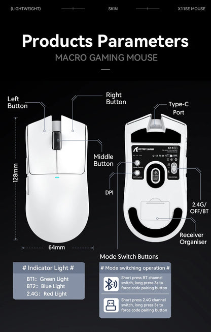 ATTACK SHARK X11 Gaming Mouse  and X11 SE Wireless Mouse 22000 DPI,PAW3311 Sensor,BT/2.4G/Wired,59g Lightweight,2000W Clicks