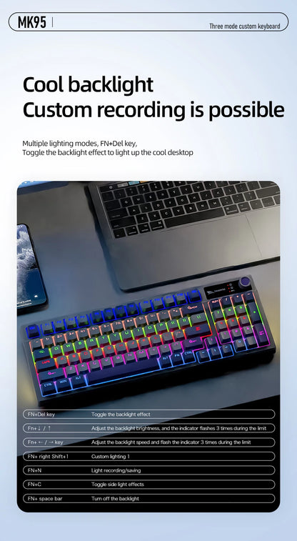 SMAILWOLF MK95 Bluetooth Wireless Three-Mode Mechanical Keyboard Korean Customized Office Gaming Laptop with RGB Lighting Effect