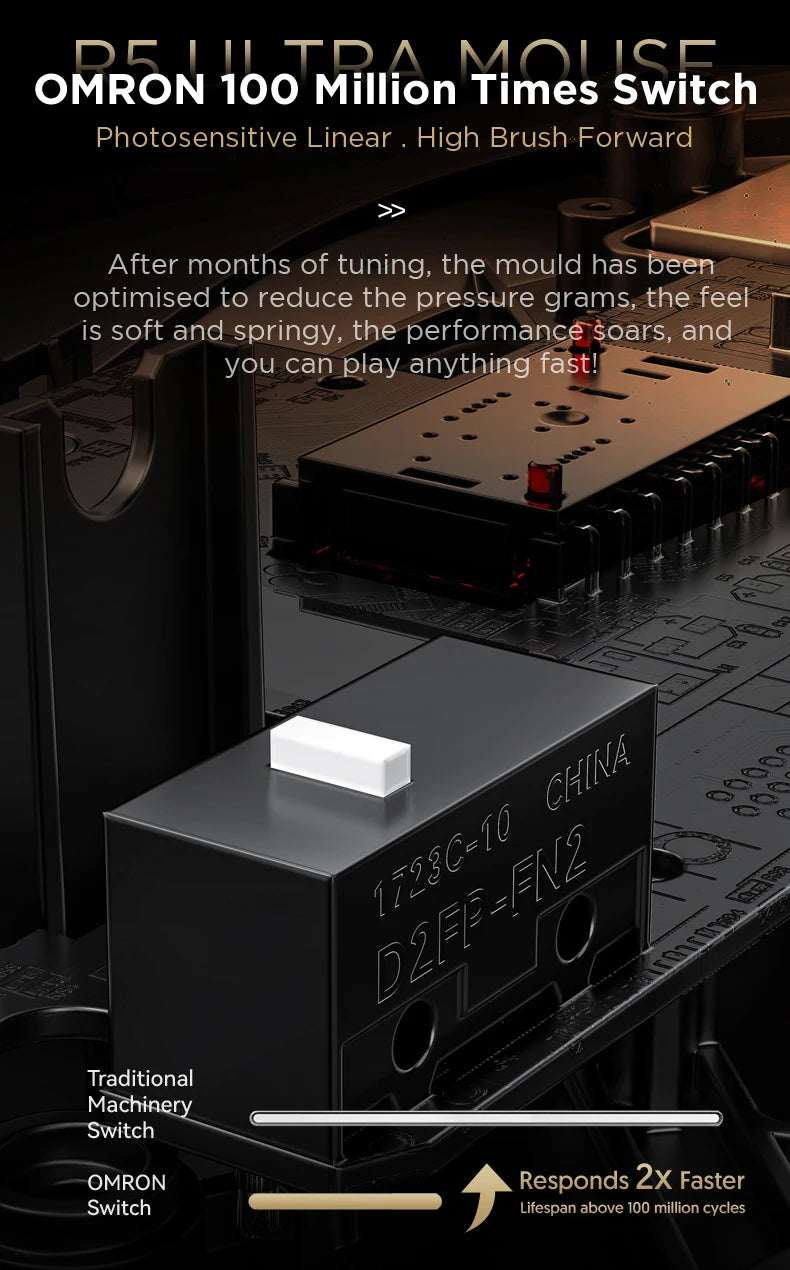 Bezdrátová herní myš ATTACK SHARK R5 Ultra Carbon Fiber, herní senzor PixArt PAW3950MAX, 42000DPI, 8000Hz, MCU Nordic 52840