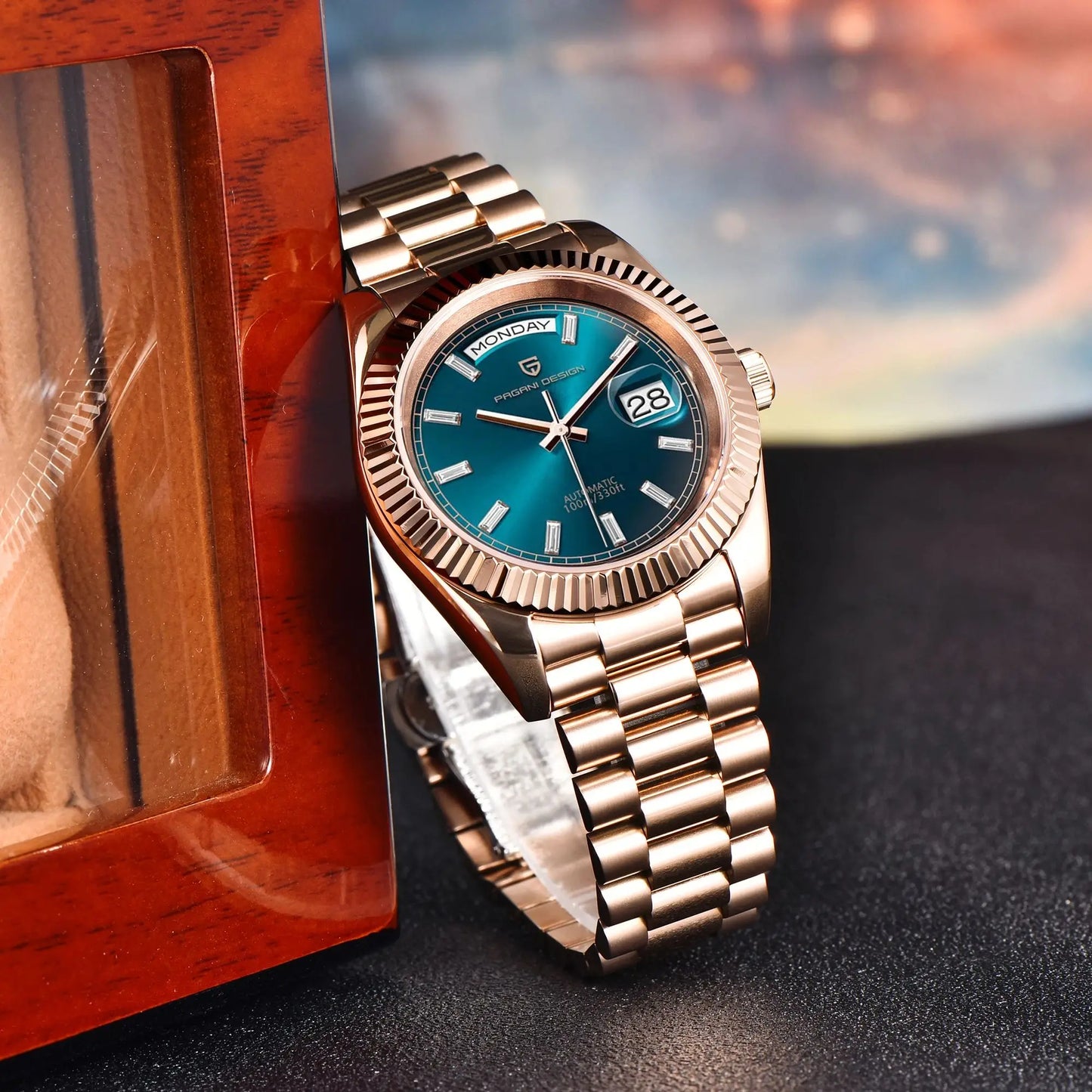 PAGANI DESIGN 2026 New Rose Gold Blue DD40 Luxury Automatic Watch Men Mechanical Wristwatch Mens Sapphire glass Waterproof Watch