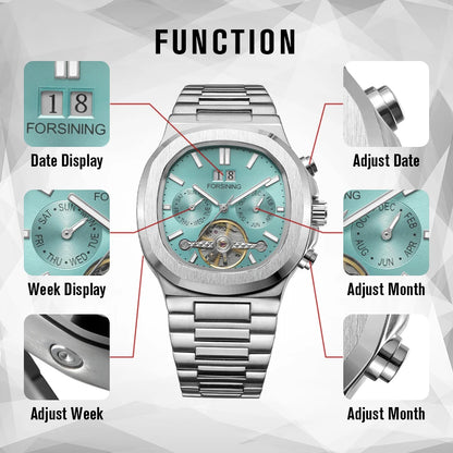 Forsining 481 Military Man Tourbillon Hands Watch Week Date Automatic Mechanical Watches Stainless Steel Clock Relogio Masculino