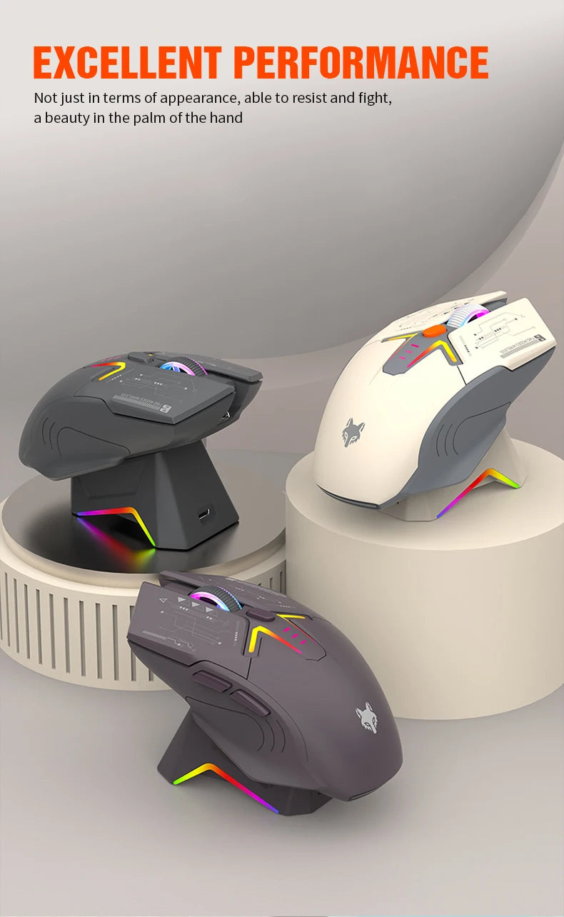 XUNSVFOX H2 langaton Bluetooth-kaksoistilahiiri RGB-valaistustehosteella kannettavalle, pelaamiseen ja toimistokäyttöön, magneettinen lataus