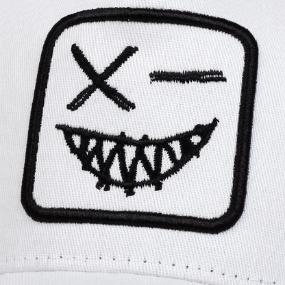 Unisex X Baseball-Netzkappen mit Stickerei eines lächelnden Gesichts und Zähnen – Sonnenhut für Frühling und Sommer, im Freien, mit Sonnenschutz, verstellbare Freizeit-Trucker-Kappen