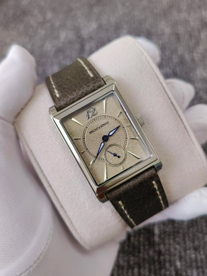 2026 Specht&Söhne Ultra Thin 7.5mm Rectangular Watch Japan Quartz Movement Small Seconds Sandblasted Dial Grey Leather Strap Watch