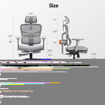 NEWTRAL NT002 Ergonomic Chair, Adaptive Lower Back Support, Adjustable Armrest Headrest Footrest, Gray, Cushioned 4D Armrest