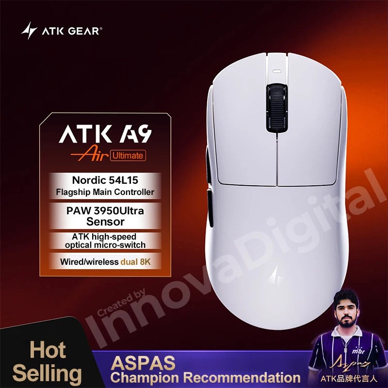 ATK Dragonfly A9 Ultimate Ασύρματο Gaming Mouse A9 Air PAW3950 Εξαιρετικά Ελαφρύ Εργονομικό Ποντίκι E-sports για Gamer FPS CSGO A9 Ultra