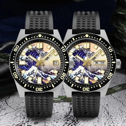 San Martin Official 40mm 62mas V3 Diver Watch For Men Kanagawa Surfing Dial NH35 Automatic Mechanical 20Bar Rubber Strap SN0007