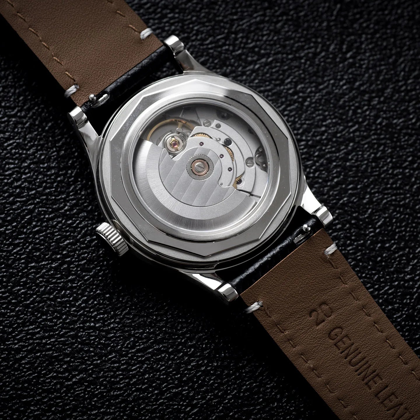 MysteriousCold 38mm Genuine Men's Mechanical Watch 2824 Movement Sapphire 100M Waterproof Leather Business Watches reloj hombre