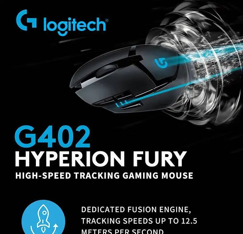 Herní myš Logitech G402 Fusion Engine Tech, 4 nastavení DPI, 32bitový procesor, protiskluzové provedení pro profesionální soutěžní hraní