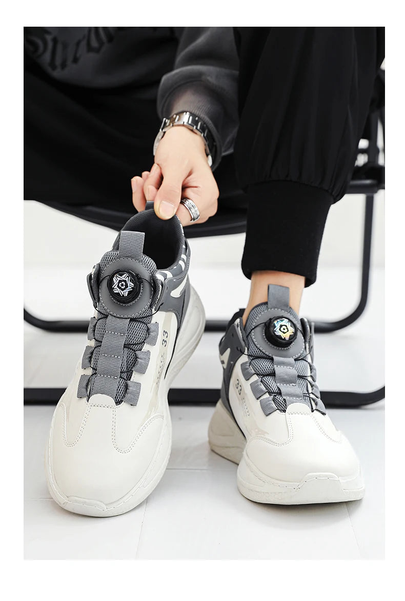 Men's Sneakers with Rotating Buckle Comfortable Non-Slip Lace-Up Durable Shoes for Outdoor Activities