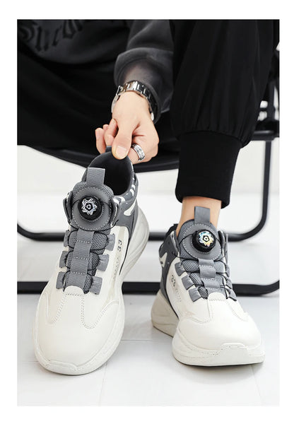 Men's Sneakers with Rotating Buckle Comfortable Non-Slip Lace-Up Durable Shoes for Outdoor Activities