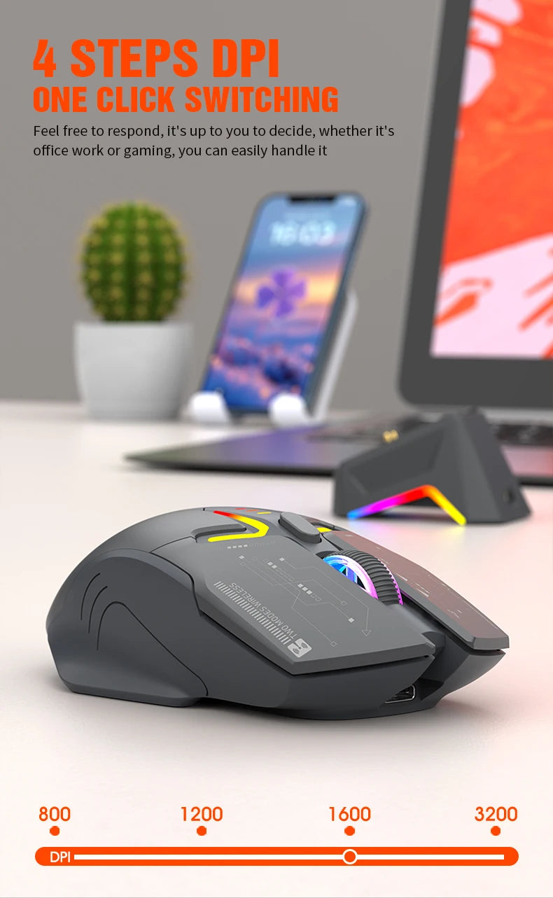 XUNSVFOX H2 langaton Bluetooth-kaksoistilahiiri RGB-valaistustehosteella kannettavalle, pelaamiseen ja toimistokäyttöön, magneettinen lataus