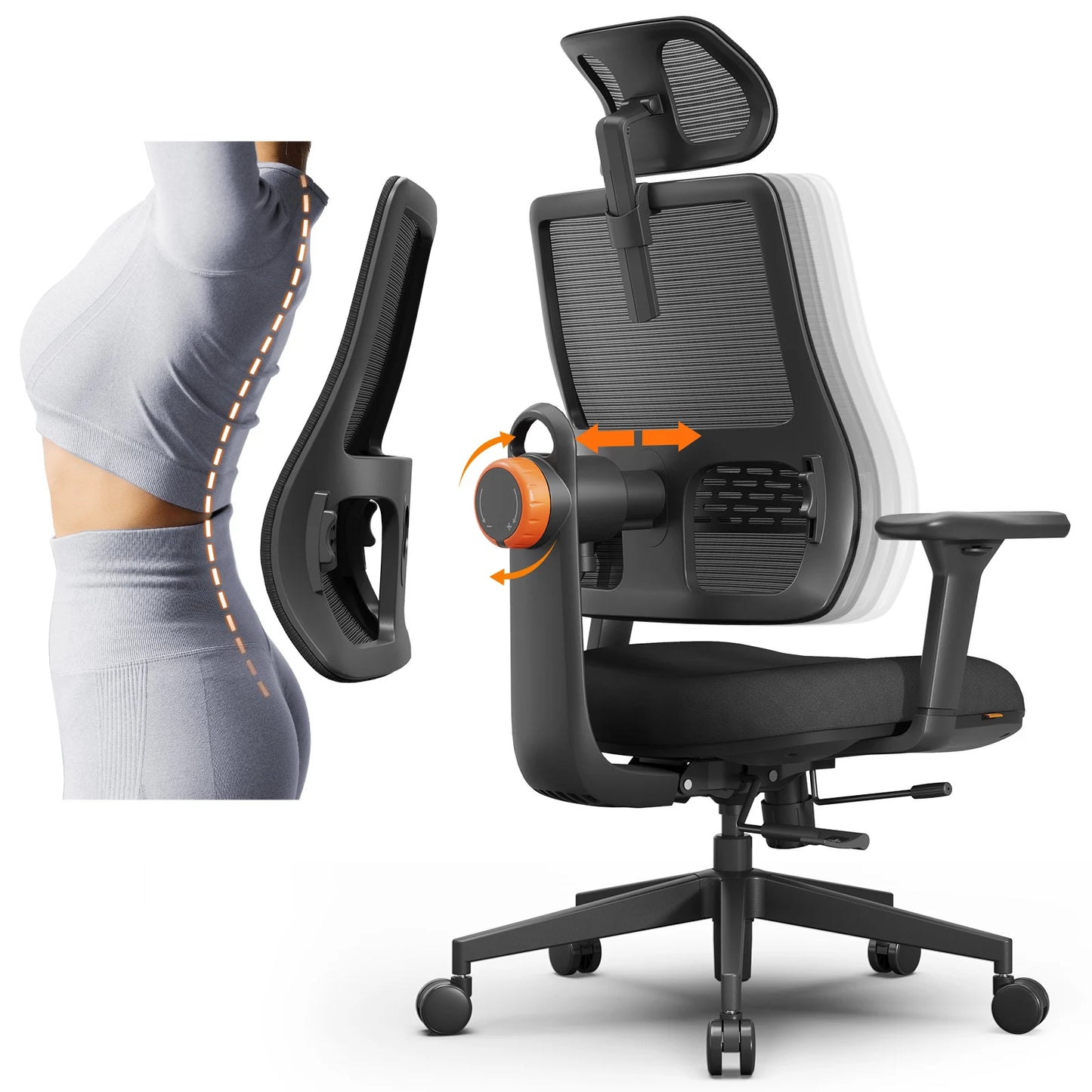 NEWTRAL Ergonomic Office Chair, Auto-Following Backrest, Adaptive Lower Back Support, Adjustable Headrest Seat Depth Computer Chair