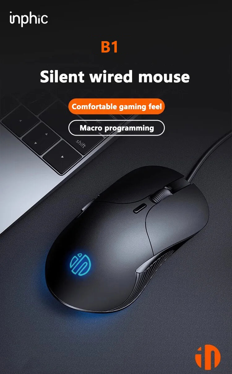 INPHIC B1 USB Wired Mouse, Silent Office Gaming Mouse for PC and Laptops