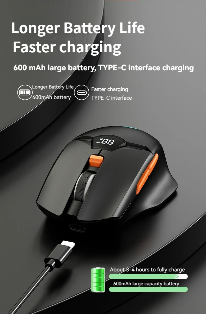 Bezprzewodowa mysz Bluetooth 2.4G z wyświetlaczem, akumulatorem 600mAh o dużej pojemności i cichymi przyciskami do gamingu oraz pracy biurowej