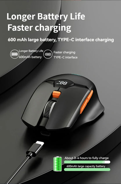 Bezprzewodowa mysz Bluetooth 2.4G z wyświetlaczem, akumulatorem 600mAh o dużej pojemności i cichymi przyciskami do gamingu oraz pracy biurowej