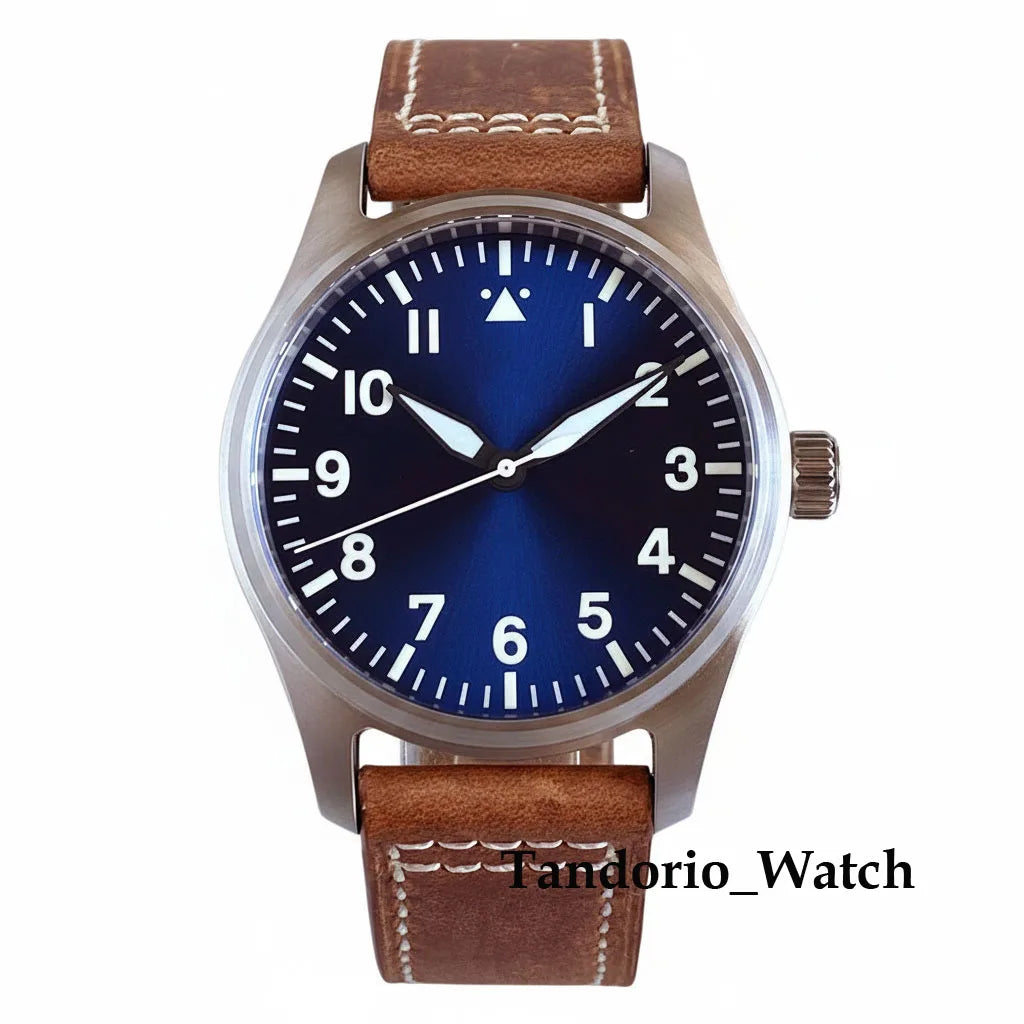 Tandorio 39mm Luxury Pilot Style Automatic Mechanical Men Watch For Miyota 8215 Movement 20ATM Luminous Diver Wristwatch Leather