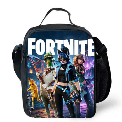 Children's Cartoon Fortnite Picnic Bag For Boys and Girls Age 5-10，Kids Insulated Cooler Lunch Bags Cute Portable Lightweight