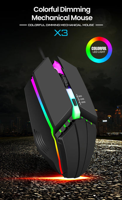RGB bedrade muis met achtergrondverlichting, mute-knop en USB – bedrade USB-gamingmuis voor desktop-pc, notebook, computer, thuis en kantoor, met lichtgevende LED en 1600DPI
