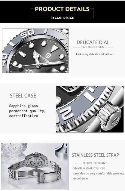 PAGANI DESIGN V2 Japan Mov't 40MM Luxury Men Mechanical Watch Sapphire Glass Ceramic Bezel Automatic Diving Watches for Men