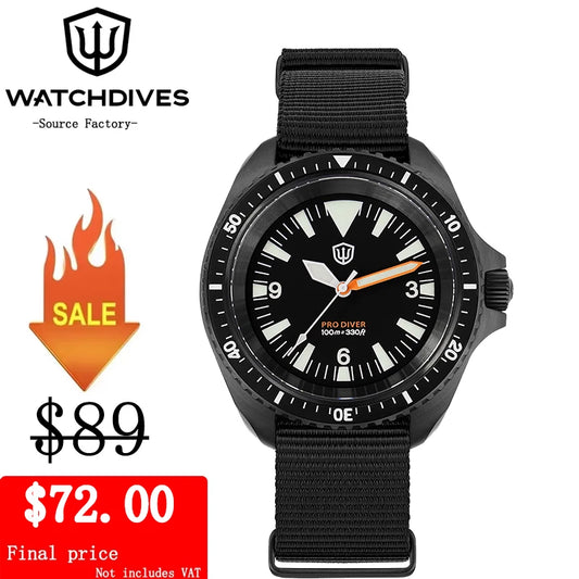 Watchdives WD1980 V3 38mm Men Watch Vintage VH31 Ronda 515 Sweep Seconds Quartz Movement Watches Luminous Sapphire Wristwatch