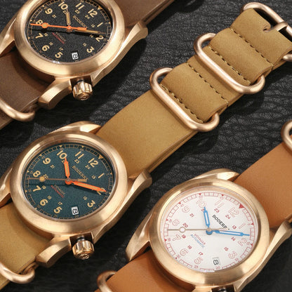 Relógio masculino Boderry Field Watches VOYAGER, caixa em bronze, mecânico automático, 100M impermeável, estilo militar, marca de topo