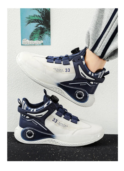 Men's Sneakers with Rotating Buckle Comfortable Non-Slip Lace-Up Durable Shoes for Outdoor Activities