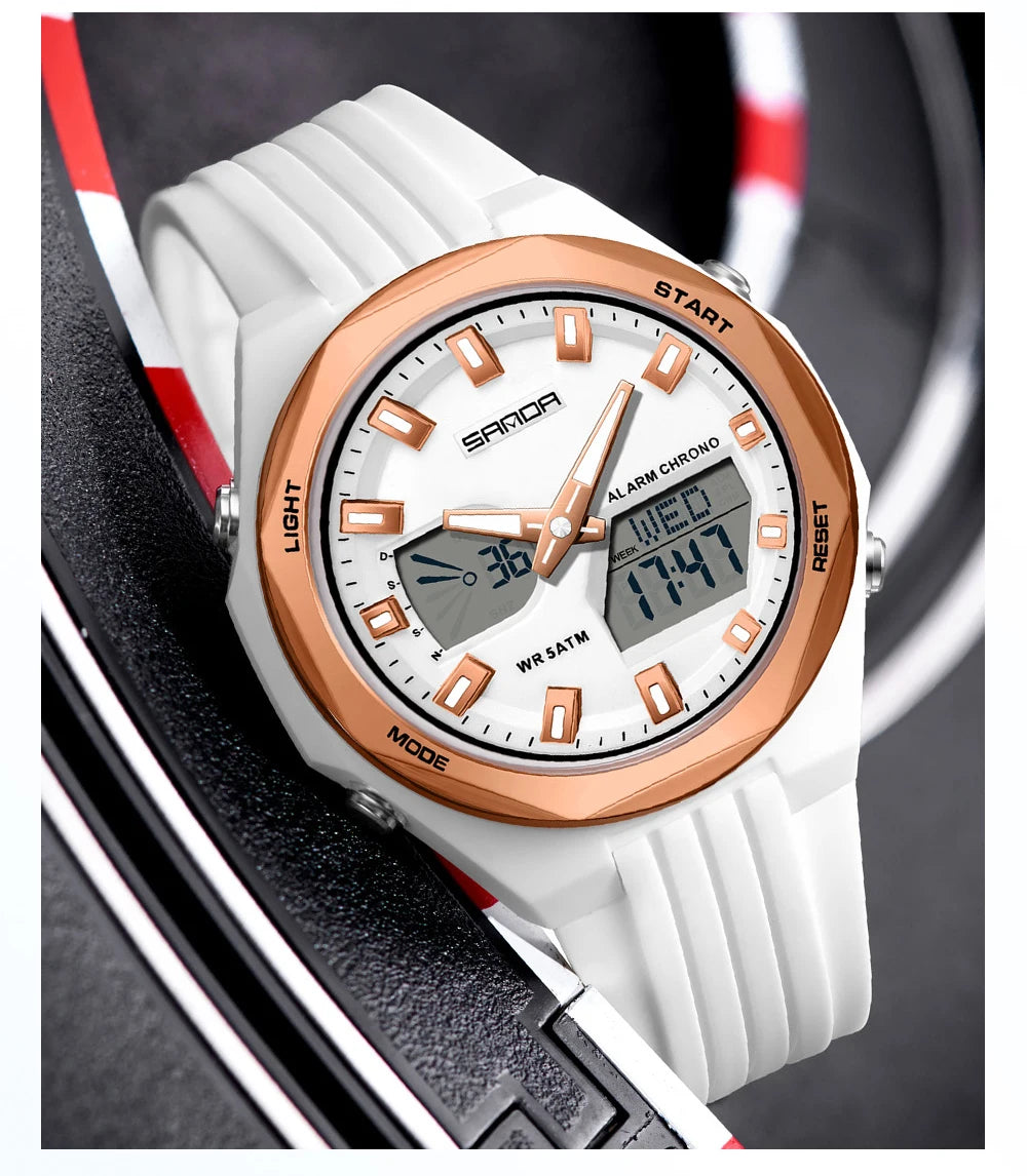 Fashion SANDA 6267 Men's Electronic Watch Multifunctional Operation Night light waterproof Dual Display Student Electronic Watch
