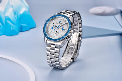 New PAGANI DESIGN Moon Men Watch Retro Luxury Quartz Watches For Men Stainless steel Sport waterproof Chronograph Man+With BOX