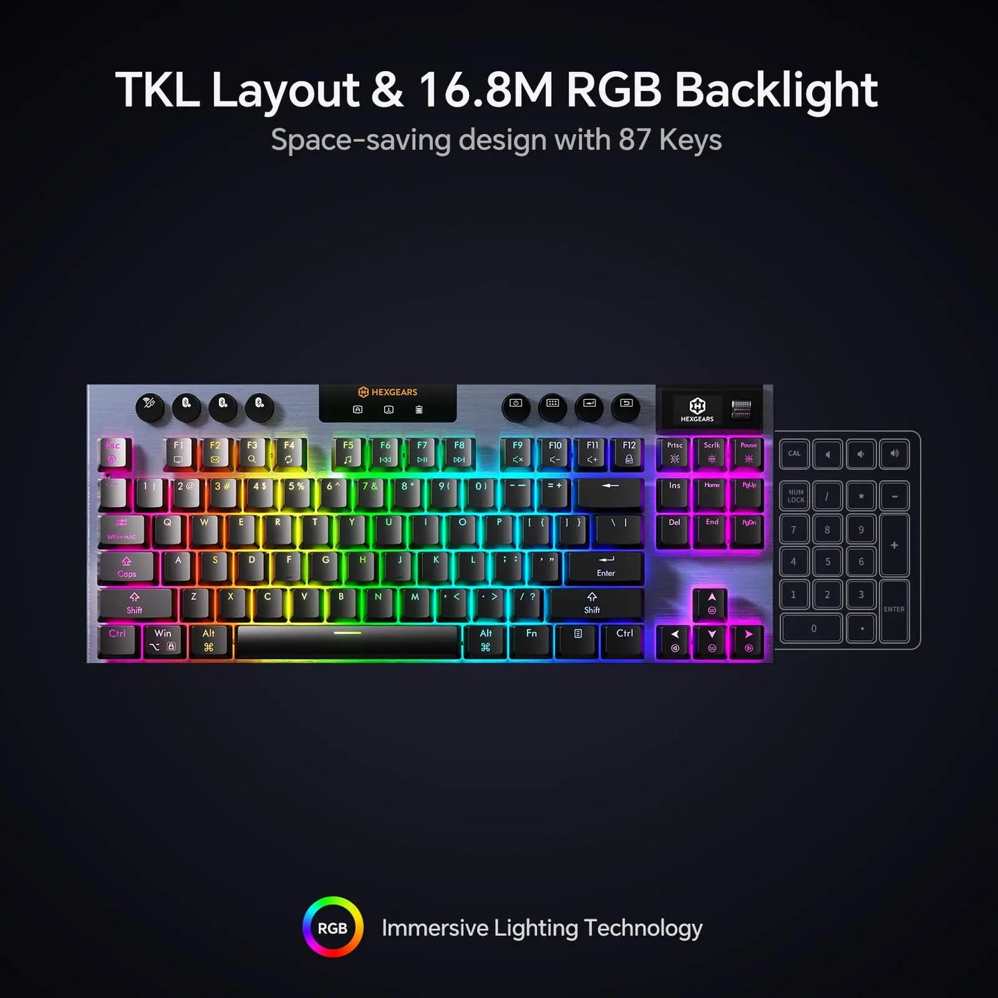 HEXGEARS A3 Mechanical Keyboard Kailh Switch Bluetooth/2.4G/Type-C Wired Connection 87 Key RGB Hot Swap Wireless Gaming Keyboard