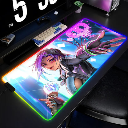 Podkładka gamingowa pod mysz i klawiaturę Overwatch Sombra, mata na biurko LED RGB, gumowa, kawaii, do notebooka