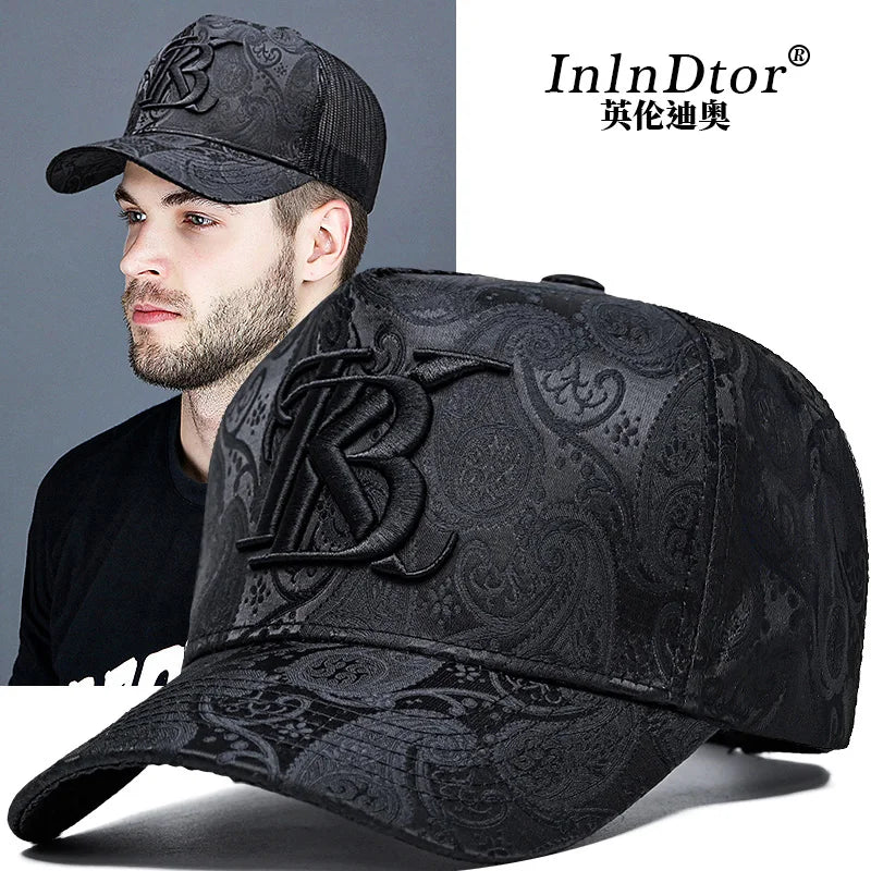 Casquette de baseball haute de mode brodée pour homme, imprimé noix de cajou, casquette décontractée d'extérieur, bordure sur le devant, toutes saisons