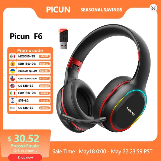 Kofire UG-05 Wireless Gaming Headset with Mic, RGB Lights, 2.4G Bluetooth 5.0 Gaming Headphones for PS5 PS4 PC Switch